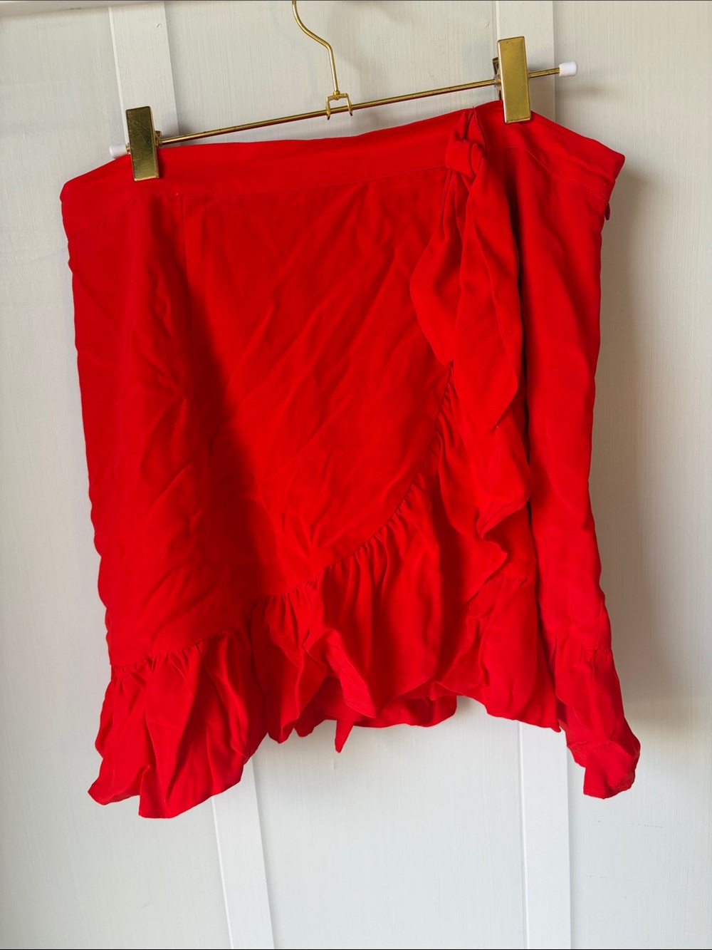 Gianni Bini Red Ruffle Wrap-Style Mini Skirt